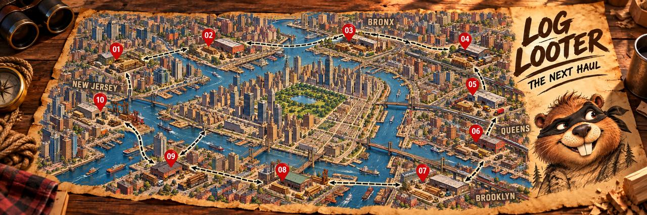 Bandit's illustrated map of ten lumber-heist locations